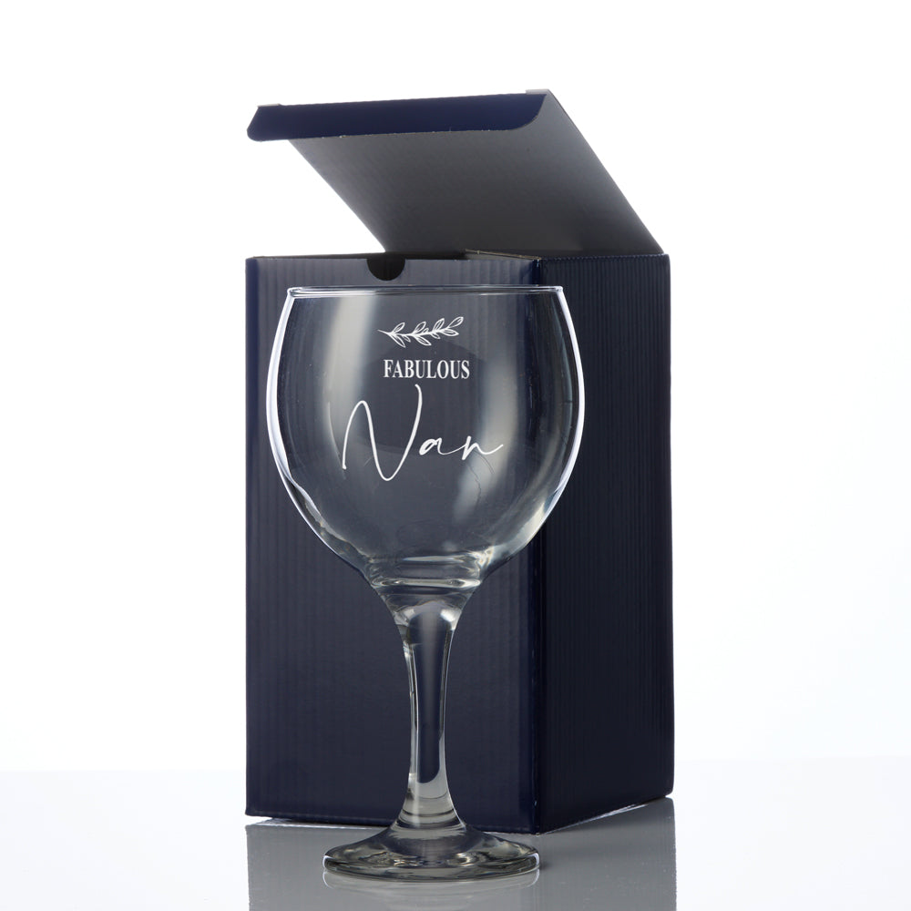 Personalised Nan Gin and Tonic Glass with Sentiment Gift Boxed Personalised Gin Glasses ukgiftstoreonline