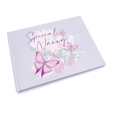 Personalised Special Nannny Pink & Purple Butterfly Gift Guest Book