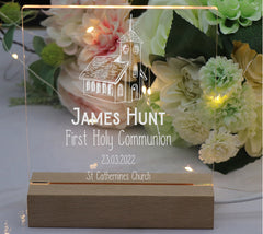 Personalised Communion LED Night Lamp With Church Design