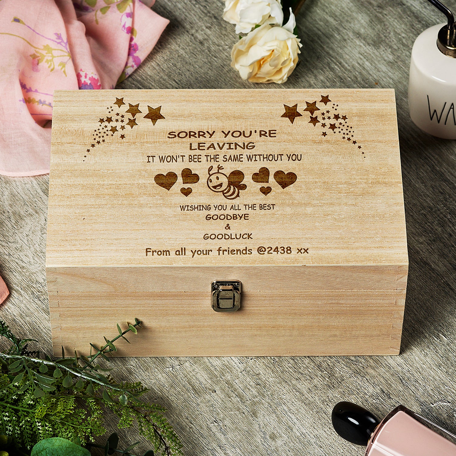 Wooden Personalised Sorry You're Leaving Goodbye Retirement Gift Box - ukgiftstoreonline