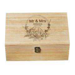 Personalised Wedding Day Birds Theme Large Wooden Keepsake Memories Box