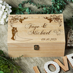 Personalised Large Wedding Floral Design Wooden Memories Keepsake Box - ukgiftstoreonline