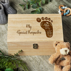 Personalised Baby Gift Wooden Keepsake Box Engraved With Foot Design - ukgiftstoreonline