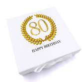 Personalised 80th Birthday Gift for him Keepsake Memory Box Gold Wreath Design