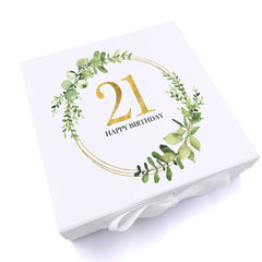 Personalised 21st Birthday Gift for her Keepsake Memory Box Gold Wreath Design