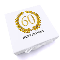Personalised 60th Birthday Gift for him Keepsake Memory Box Gold Wreath Design