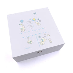 Personalised Baby Boy Elephants Design Keepsake Wooden Box