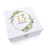 ukgiftstoreonline Personalised 13th Birthday Gift for her Keepsake Wooden Box Gold Wreath Design