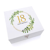 ukgiftstoreonline Personalised 18th Birthday Gift for her Keepsake Wooden Box Gold Wreath Design