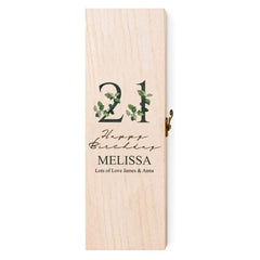 Personalised 21st Birthday Wine or Champagne Box Gift With Leaf Design