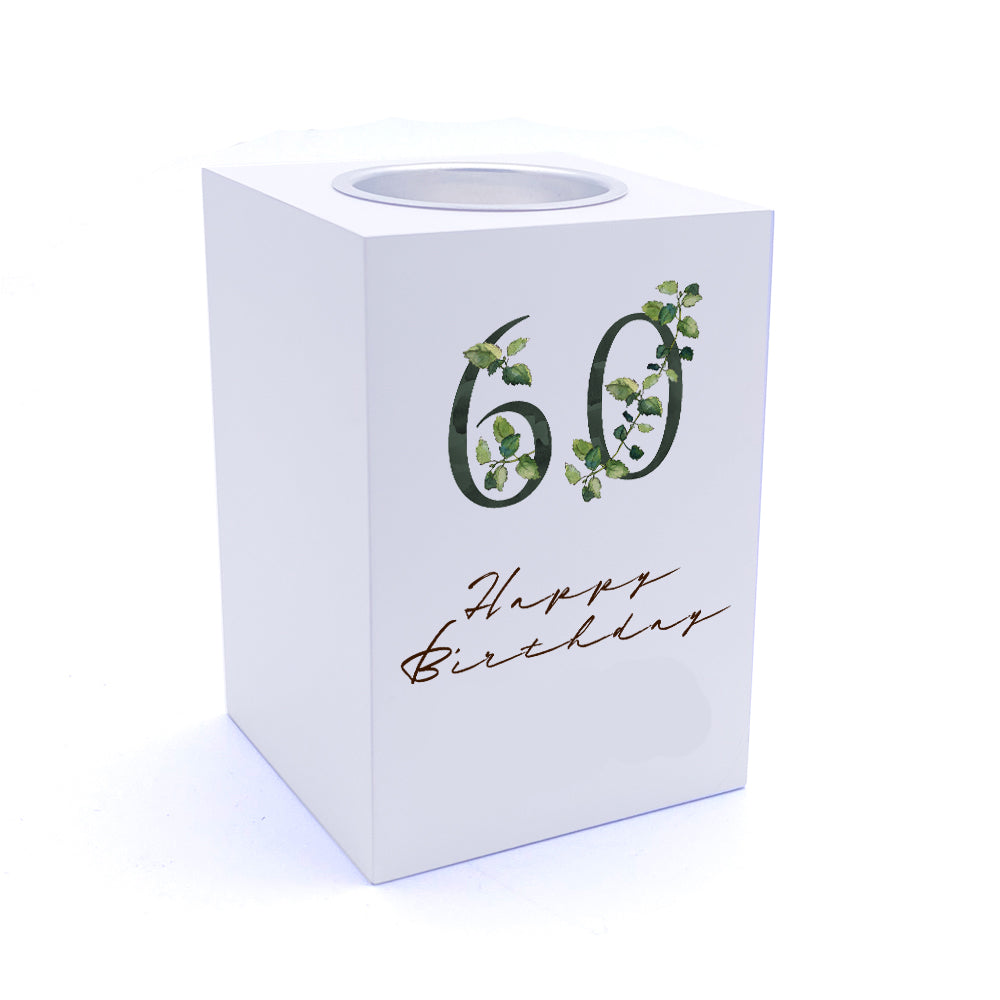 Personalised 60th Birthday Green Leaf Design Gift Tea Light Holder Tea Light Holder ukgiftstoreonline