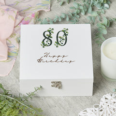 ukgiftstoreonline Personalised 80th Birthday Green Leaf Design Keepsake Wooden Gift Box