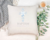 Personalised Baptism Blue Ornate Cross Design Cushion Gift