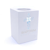 Personalised Baptism Blue Ornate Cross Design Tea Light Holder
