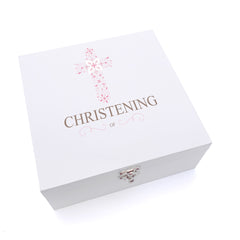 ukgiftstoreonline Personalised Christening Pink Ornate Cross Design Keepsake Wooden Box