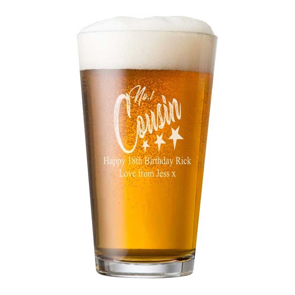Personalised Engraved Perfect Beer Pint Cousin Gift personalised beer glasses ukgiftstoreonline