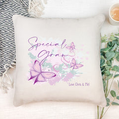 Personalised Special Gran Pink and Purple Butterfly Cushion Gift