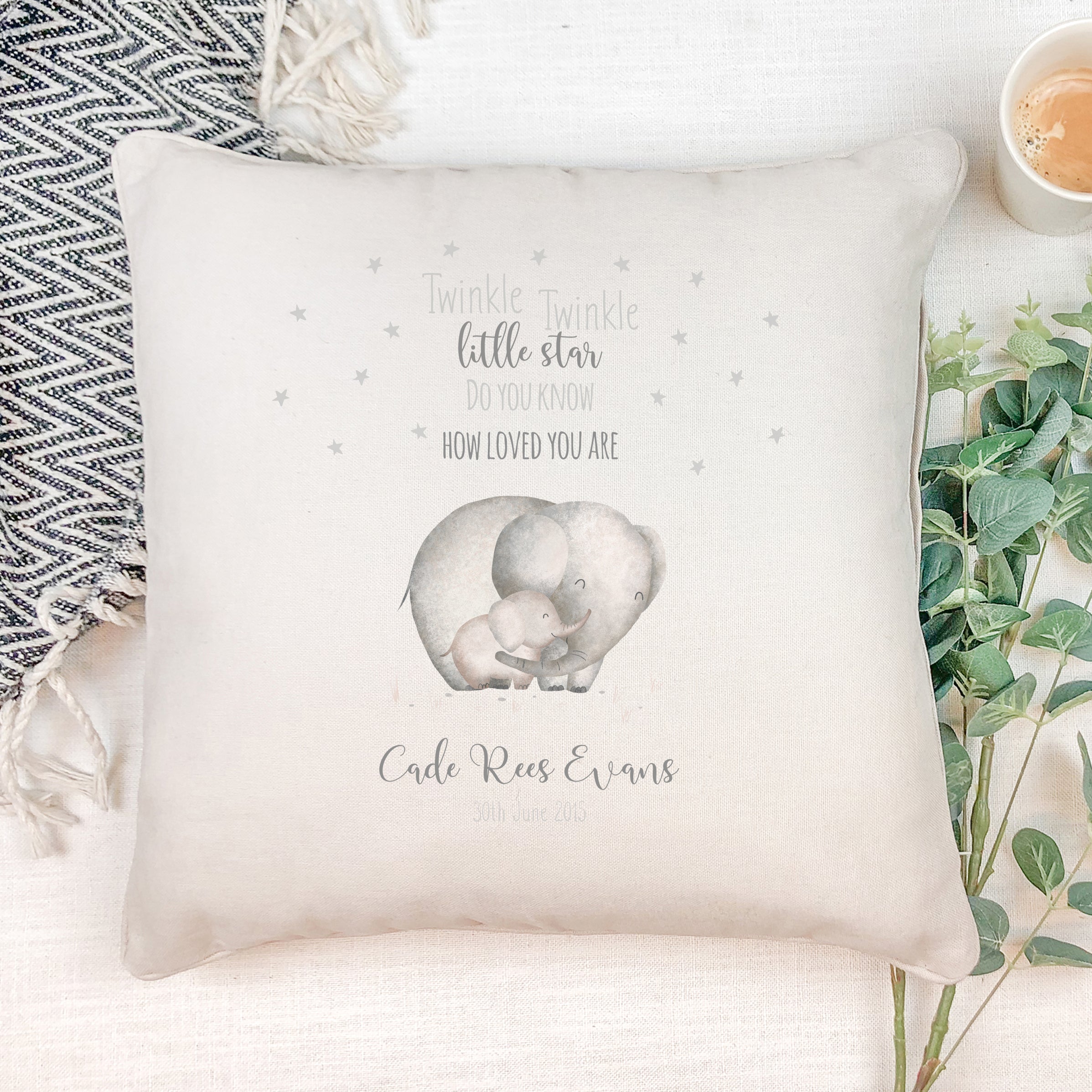 Personalised Twinkle Twinkle Little Star Elephant Cushion Gift Personalised Cushion Gifts ukgiftstoreonline