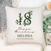 Personalised 18th Birthday Green Leaf Design Cushion Gift