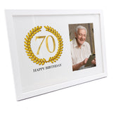 Personalised 70th Birthday Gift for Him Photo Frame Gold Wreath Design