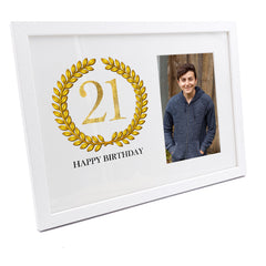 Personalised 21st Birthday Gift for Him Photo Frame Gold Wreath Design