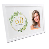 Personalised 60th Birthday Gift for her Photo Frame Gold Wreath Design