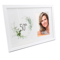 Personalised 50th Birthday Photo Frame Gift With Botanical Design