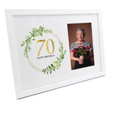 Personalised 70th Birthday Gift for her Photo Frame Gold Wreath Design