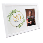Personalised 80th Birthday Gift for her Photo Frame Gold Wreath Design