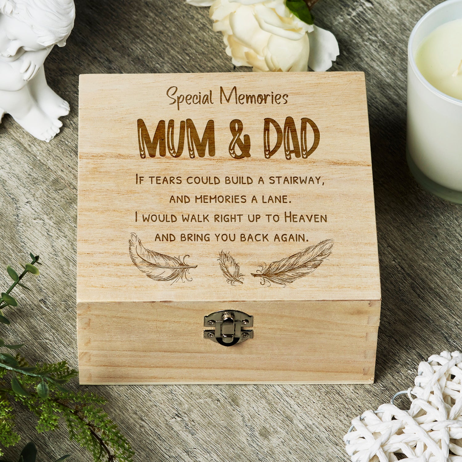 Mum and Dad In Loving Memory Engraved Wooden Keepsake Box Gift - ukgiftstoreonline