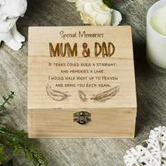 Mum and Dad In Loving Memory Engraved Wooden Keepsake Box Gift - ukgiftstoreonline