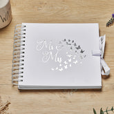 Mr and Mrs Wedding White Scrapbook Guest Book Photo Album Silver Script Butterfly Design -