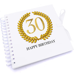 Personalised 30th Birthday Gift for Him Scrapbook Photo Album Gold Wreath Design