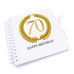 Personalised 70th Birthday Gift for Him Scrapbook Photo Album Gold Wreath Design