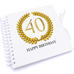 Personalised 40th Birthday Gift for Him Scrapbook Photo Album Gold Wreath Design