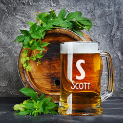 Personalised Engraved 1 Pint Glass Beer Tankard Name Initial Design TNK-10
