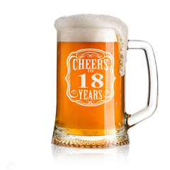 Cheers to 18 Years Birthday Gift Personalised Engraved Glass Beer Tankard