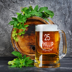 Personalised Any Age Birthday Pint Beer Tankard Glass Emblem 18th, 21st, 30th, 40th, 50th, 60th