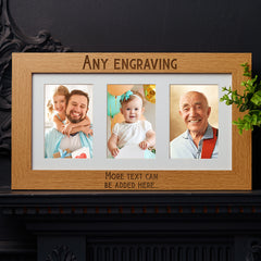 ukgiftstoreonline Personalised Wooden Triple Photo 6 x 4 Frame Custom Engraved Any Message In Bold Text
