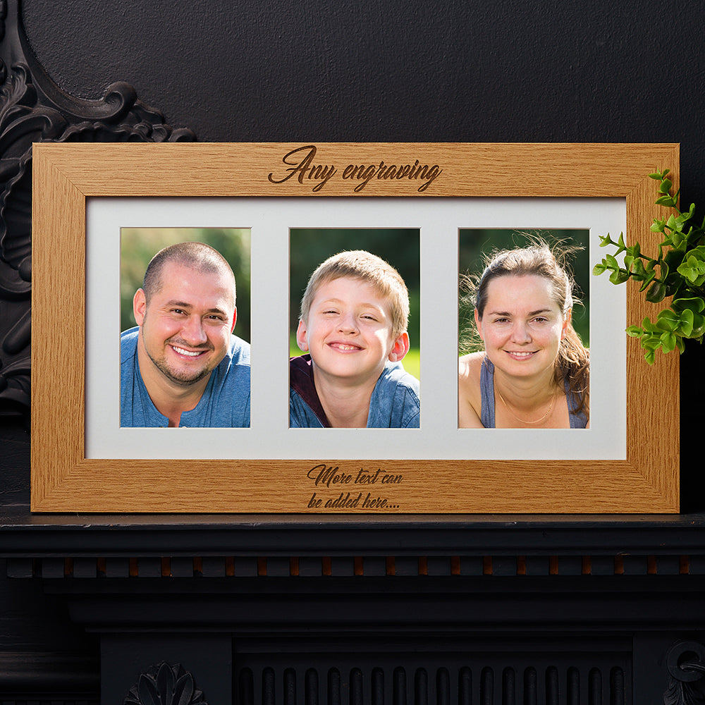 Personalised Wooden Triple Photo 6 x 4 Frame Custom Engraved Any Message
