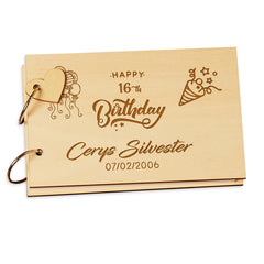 Personalised Wooden Engraved 16th Birthday Scrap Book Photo Album Keepsake Book