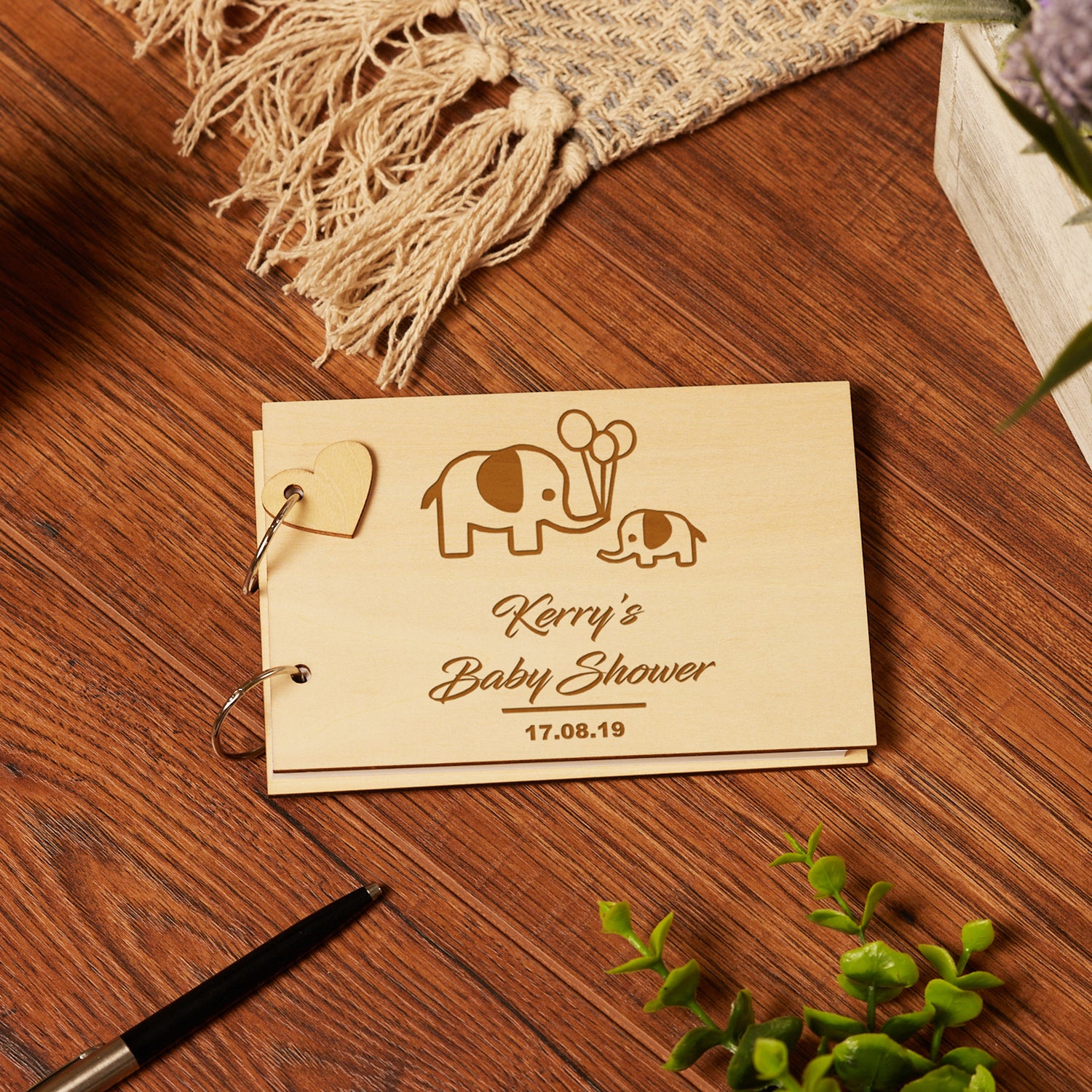 Personalised Wooden Engraved Baby Shower Scrap Book Photo Album Guest Book - ukgiftstoreonline
