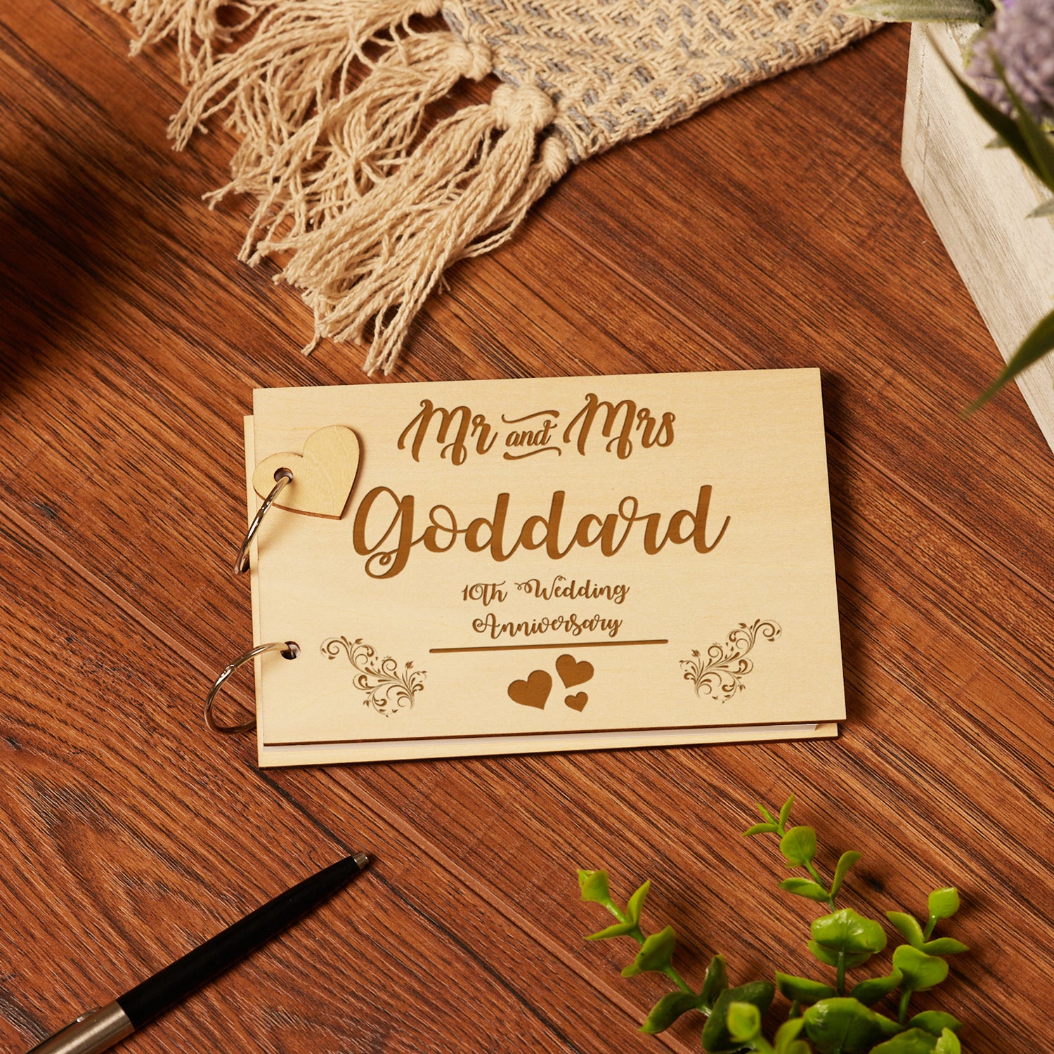 Personalised Wooden Engraved Anniversary Scrap Book Photo Album Guest Book - ukgiftstoreonline