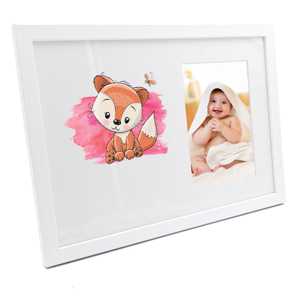 Personalised Baby Girl Cute Fox Design Photo Frame. Baby Girl Photo Frame ukgiftstoreonline