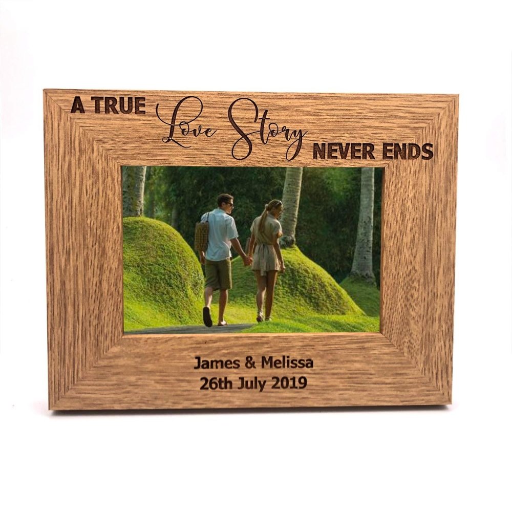 A True Love Story Never Ends Personalised Engraved Photo Frame Gift - ukgiftstoreonline