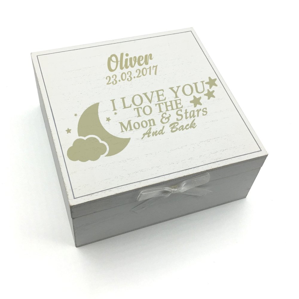 Baby Keepsakes Personalised I Love You To The Moon and Back Keepsake Box Gift - ukgiftstoreonline