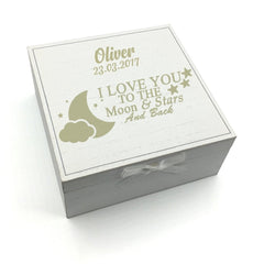 Baby Keepsakes Personalised I Love You To The Moon and Back Keepsake Box Gift - ukgiftstoreonline