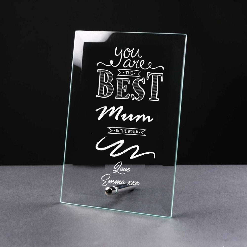 Best Mum Gift Sentiment Personalised Engraved Glass Plaque - ukgiftstoreonline