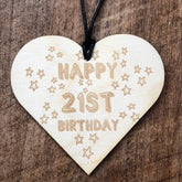 Happy 21st Birthday Stars Hanging Heart Plaque Gift - ukgiftstoreonline
