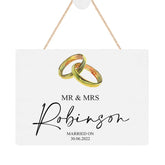 ukgiftstoreonline Personalised Wedding Hanging Rope Plaque Gift with Gold Ring Design